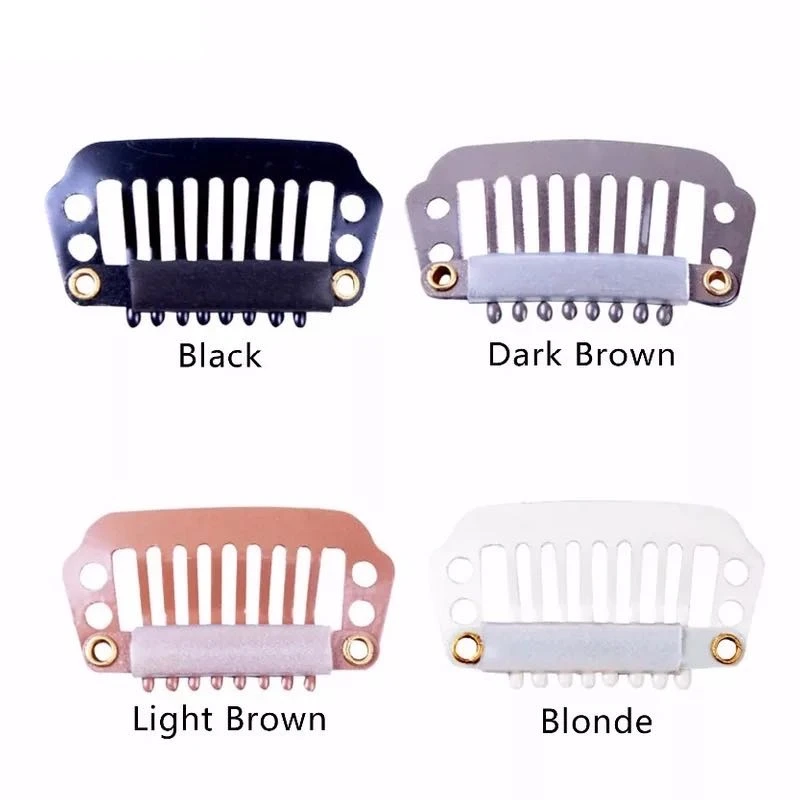 

Black Stainless Steel Wig Clips Combs Snap Clips with Rubber For Hair Extension Toupee DIY 9 Teeth Snap-Comb