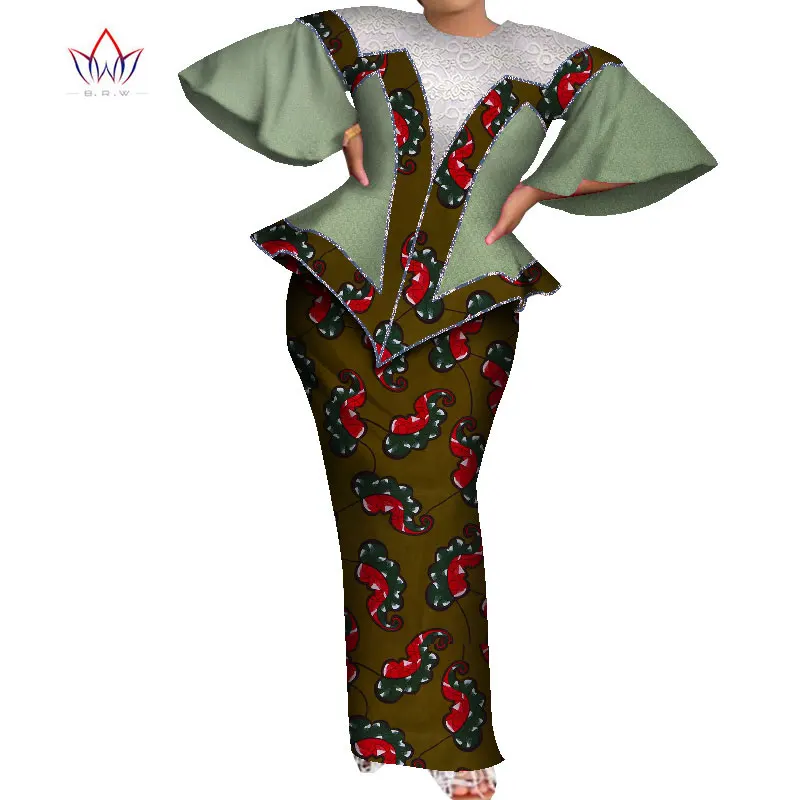 African Skirt Sets for Women Dashiki  Flared Sleeves africa clothing Crop Top and Skirt Sets Traditional African Clothing WY8189