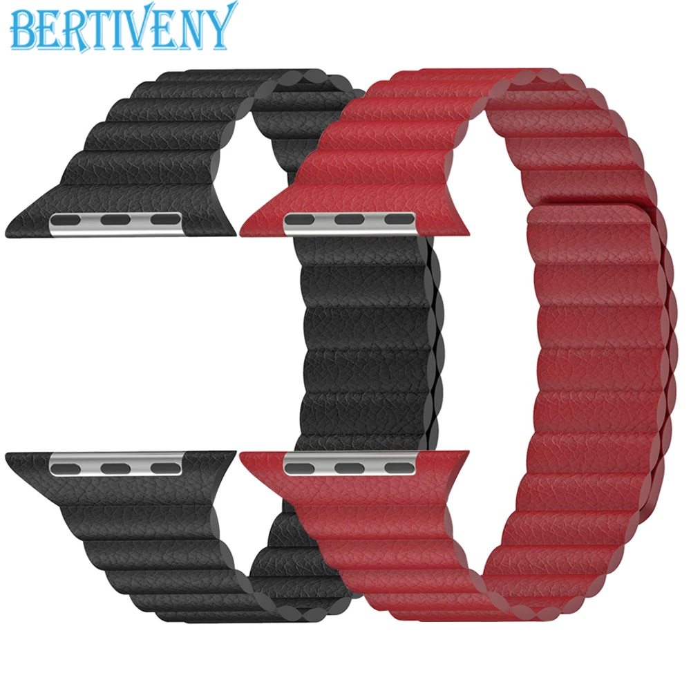 Ремешок из натуральной кожи для Apple Watch 38 мм 40 мм 42 мм 44 мм ремешок для iwatch серии 4 3 2 1 Регулируемый магнитный браслет на запястье