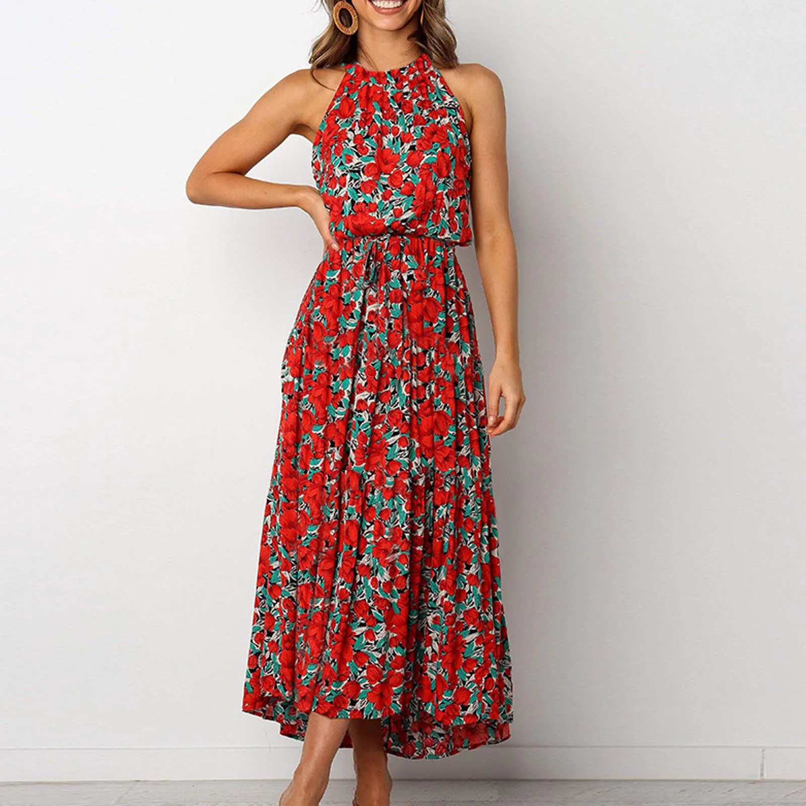 Fashion Women's Summer Dress Boho Floral Printing Dress Broken Flower Sleeveless Long Dresses for Women vestido de mujer