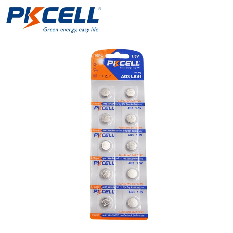 10 шт. щелочные кнопочные батареи PKCELL AG3 LR41 192 L736 392 SR736 V36A SR41W 1 5 в электронные