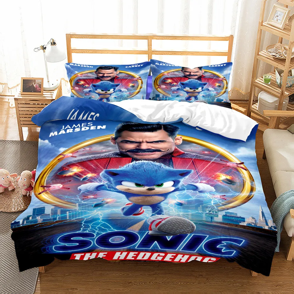 Juego de funda n&oacute;rdica para la cama, ropa de cama de sonic, Popular juego de Switch, EU, individual, King, US, Twin, tama&ntilde;o Queen completo-5