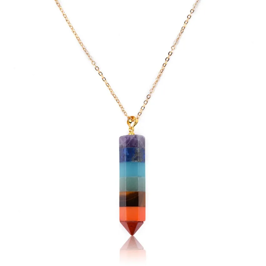 

FYJS уникальный светильник желтый золотой шестигранник Колонка Подвеска звено цепи ожерелье Радуга камни для ювелирных украшений