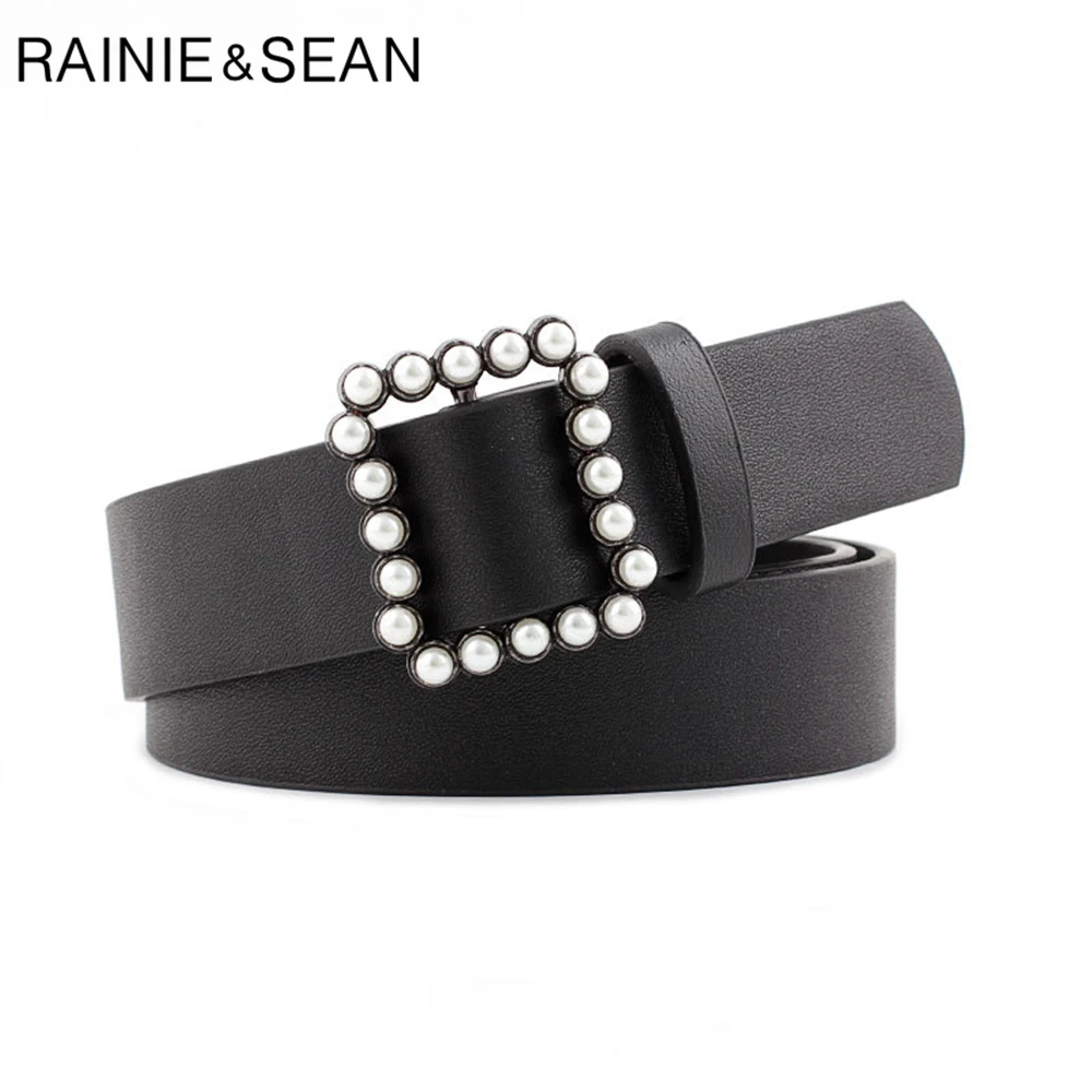 

Leather Belt Women Fashion Pearl Buckle Belt For Trousers Solid Black White Red Camel Pink Blue Female Ceinture