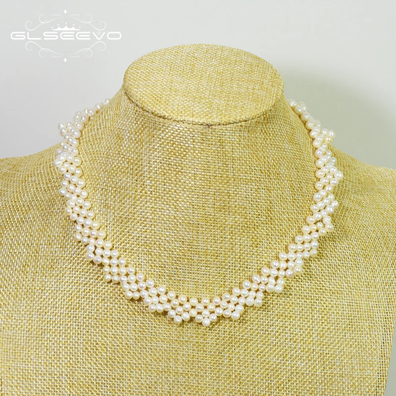 

GLSEEVO Real Natural Fresh Water White Pearl Necklace For Wedding Girls Women's Luxury Jewellery Original Design collares GN0090