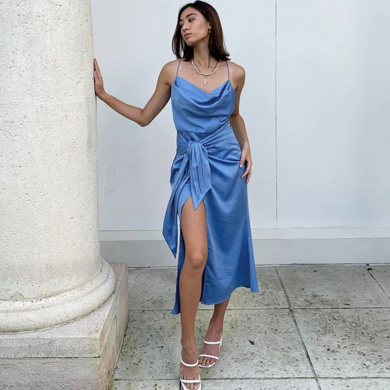 Модные элегантные синие платья с рельефным рисунком v образный вырез бантом