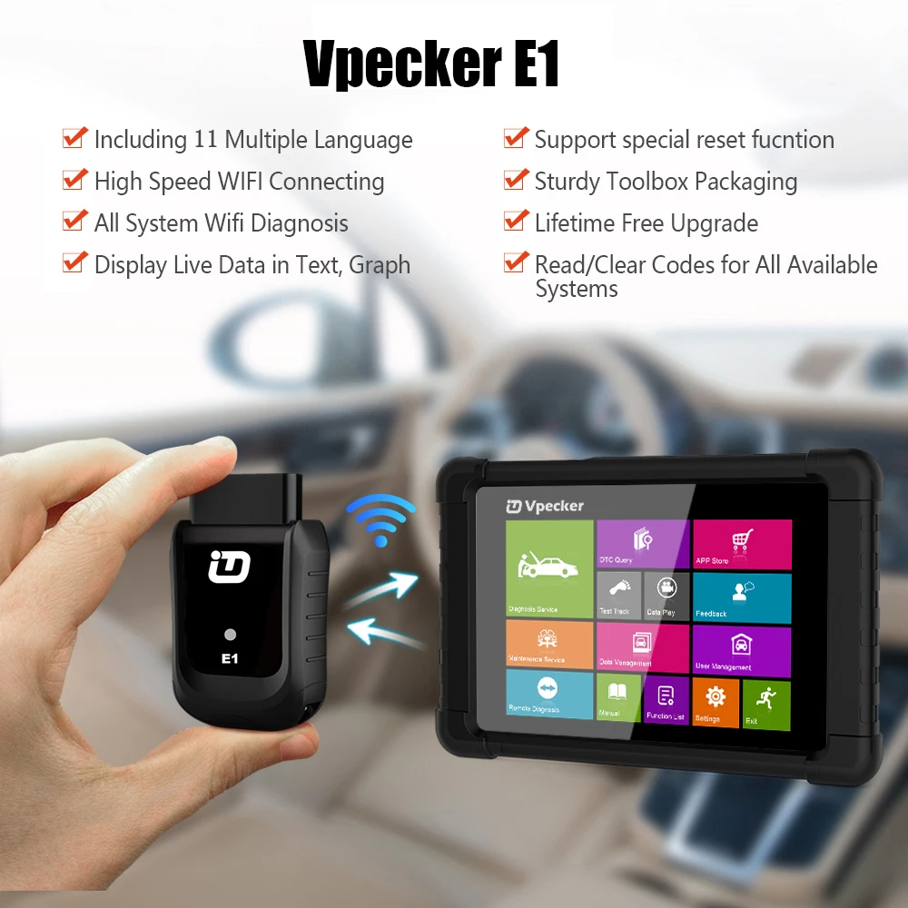 Автомобильный сканер Vpecker E1 OBD2 многоязычный диагностический прибор с Wi-Fi для