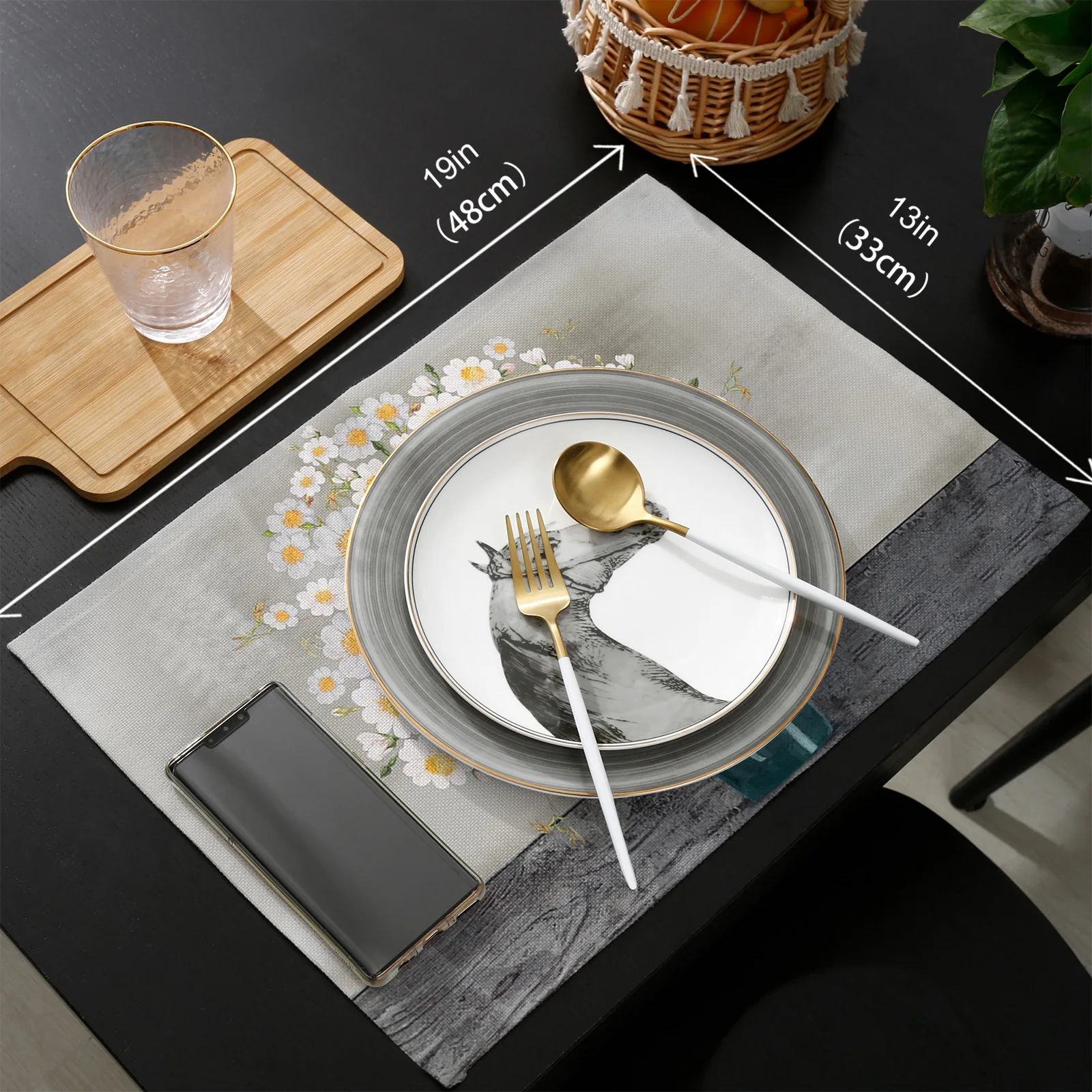 

Oil Painting Texture White Rose Flower Table Runner Placemats Set Wedding Table Decoration Table Runner for Kitchen Dining