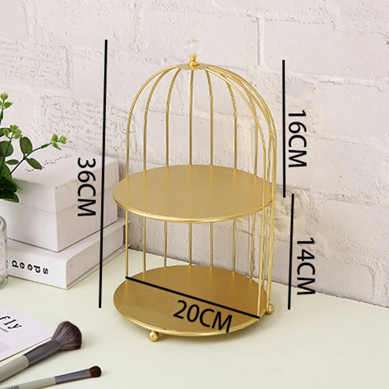 

Gold Iron Art Makeup Organizer Box Double-Layer Make Up Storage Box Cosmetic Organizer Desktop Perfume Display Rack