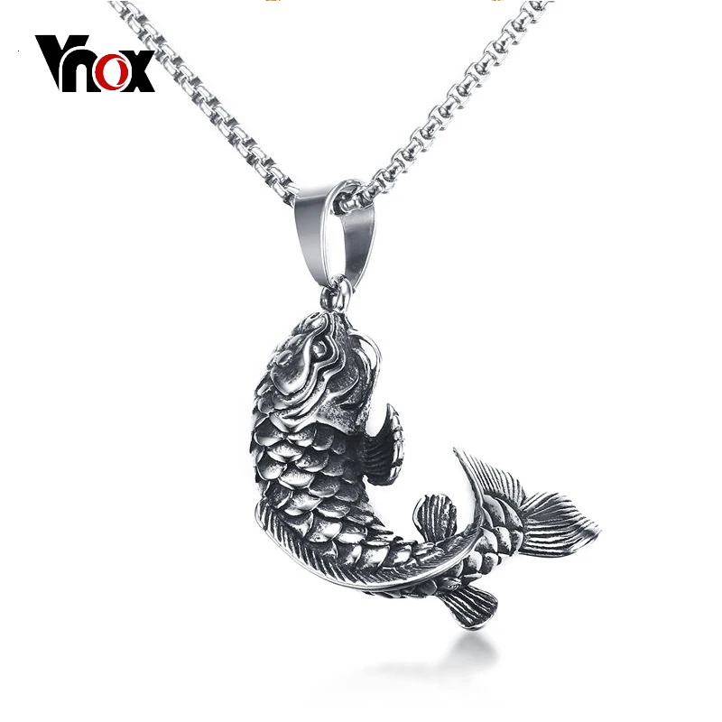 Vnox китайский Лаки Карп Cyprinoid рыбы Форма кулон Цепочки и ожерелья 24 &quotцепи высокое