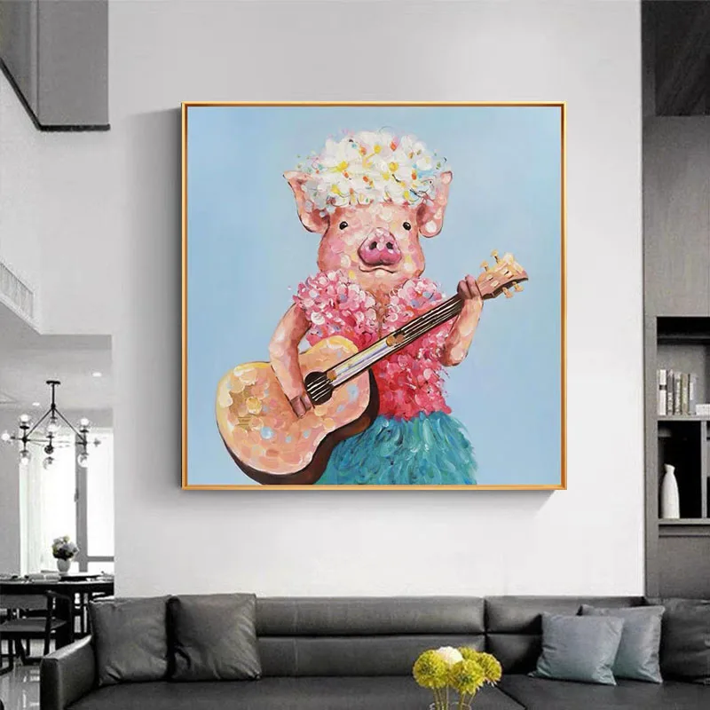 

Lovely Cartoon Pig Canvas Picture Wall Art Hand Painted Real Animal Oil Painting Kids Room Decorative Gift Home Showpieces
