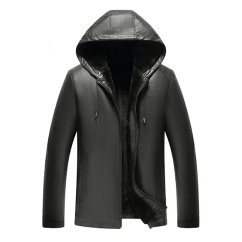 

Новинка 2021, Мужская зимняя высококлассная Повседневная облегающая куртка из искусственной кожи на пуговицах с мехом и длинным рукавом, Офи...