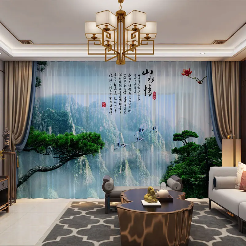 

Mountains Landscape Chinese Style 3D Customized Photo Curtains Drape Panel Sheer Tulle 3D Curtain For Living Room Bedroom