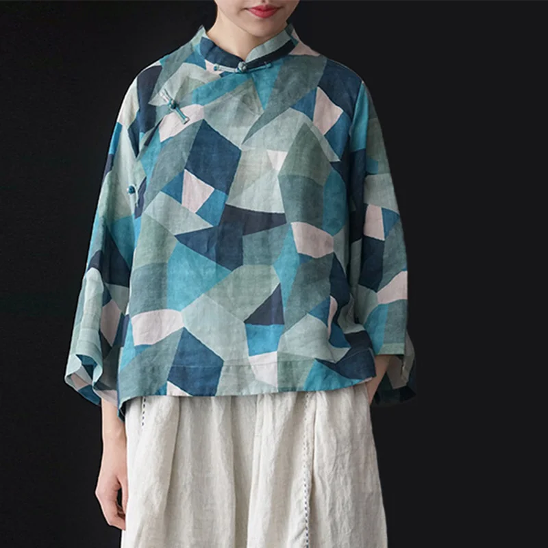 Блузка женская из рами с воротником-стойкой на пуговицах | Женская одежда