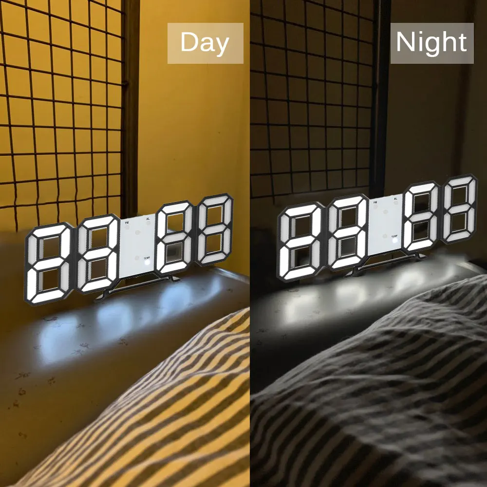 3D LED Wall Clock Modern Design Digital Table Alarm Nightlight Saat reloj de pared Watch For Home Living Room Decoration | Дом и сад