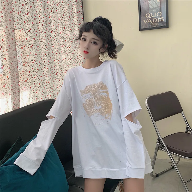 

fashion brand casual Korean style loose hollow out print hoodies woman autumn pullovers Hipster oversize Sweatshirts new 2021