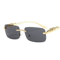 2021 retro rimless rectangle sunglasses women men fashion metal decoration clear ocean lens eyewear sun glasses shades uv400