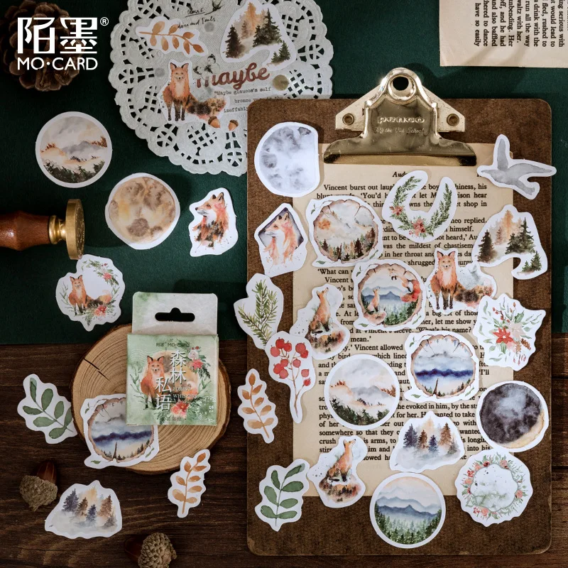 

46Pcs/Box Retro Forest Animal Fox Stickers Scrapbooking Journal Diary Album Decorative Stickers Stick Label School Stationery