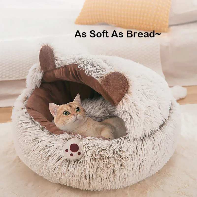 

2021 Winter Long Plush Pet Cat Bed Round Cat Cushion Cat House Warm Cat Basket Cat Sleep Bag Cat Nest Kennel For Small Dogs Cats