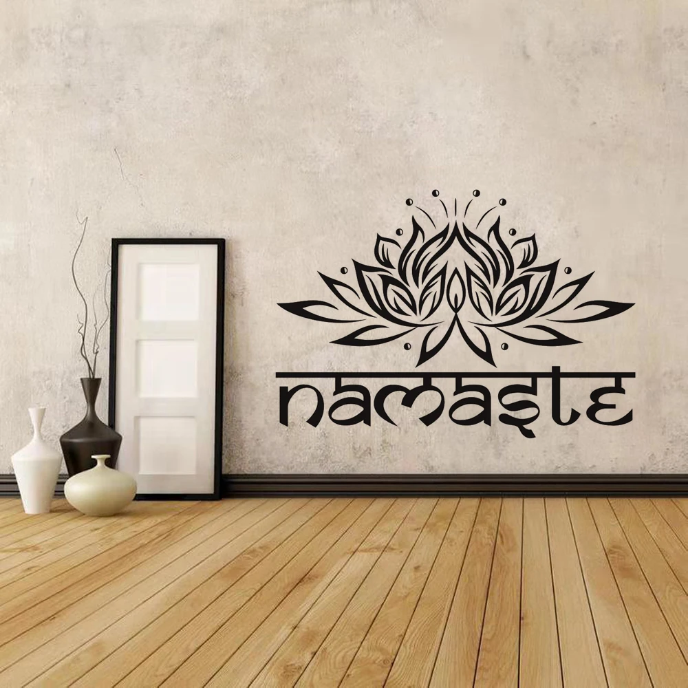 Indian Namaste Words religion DIY Wall Decal Vinyl Lotus Yoga sticker Buddha home decor bedroom Flower Mural Adesivos de parede