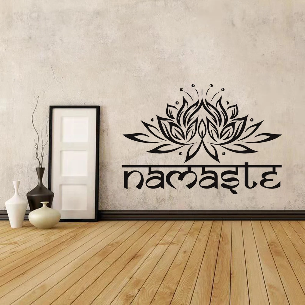 

Indian Namaste Words religion DIY Wall Decal Vinyl Lotus Yoga sticker Buddha home decor bedroom Flower Mural Adesivos de parede