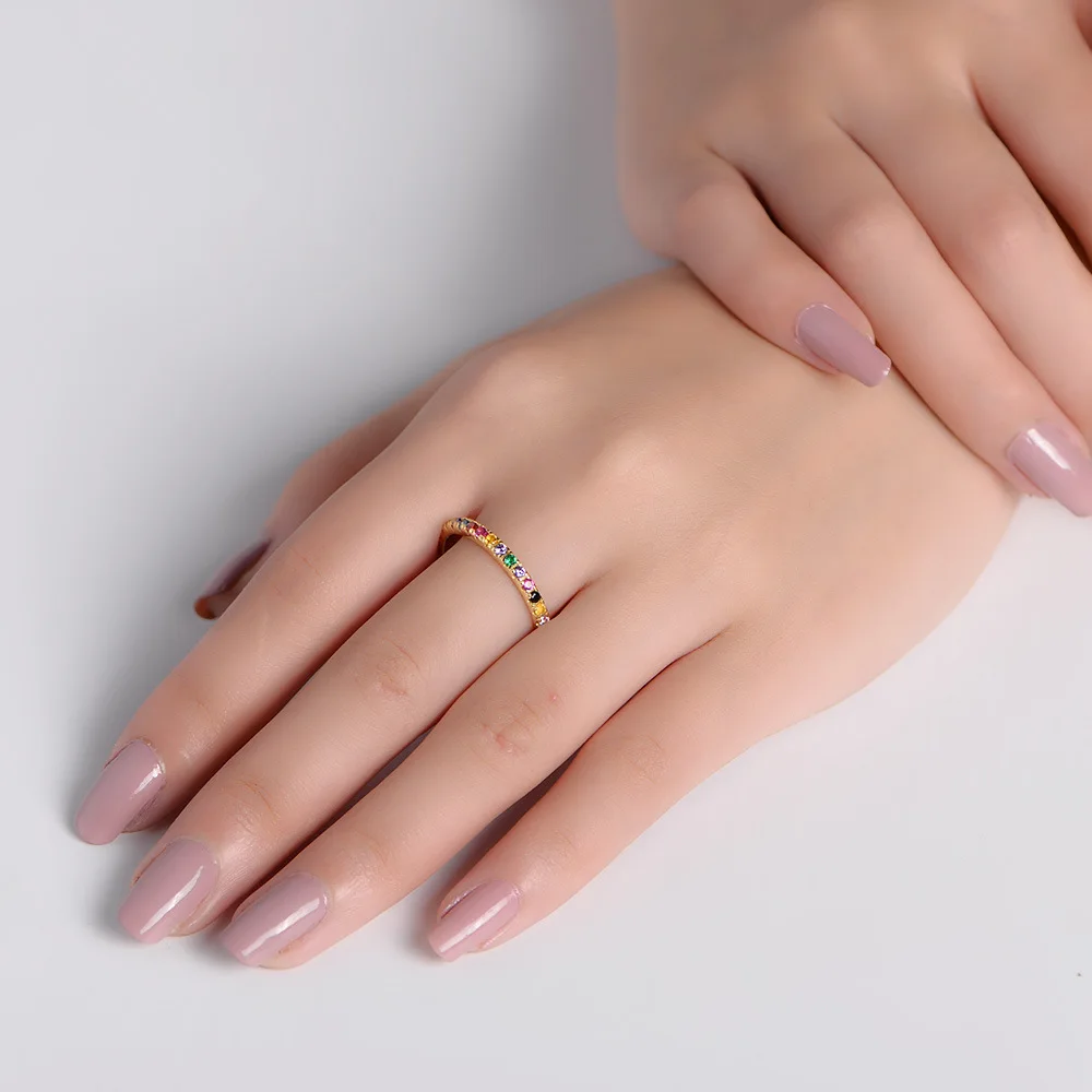 

Rinntin 925 Sterling Silver Women Eternity Rings Colorful Cubic Zircon Fashionable Ring For Women Present Accessories TSR63-G