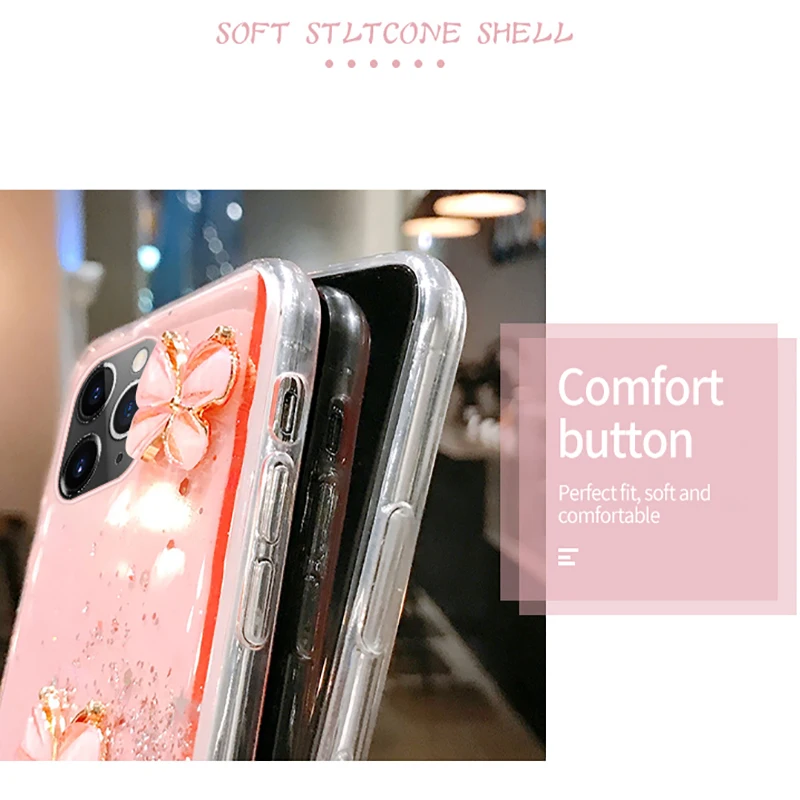 Luxury Cute Bling Glitter Lanyard Silicone Phone Case For iPhone 14 13 12 11 Pro XS Max SE XR X 8 7 Plus Ultra-thin Strap Cover
