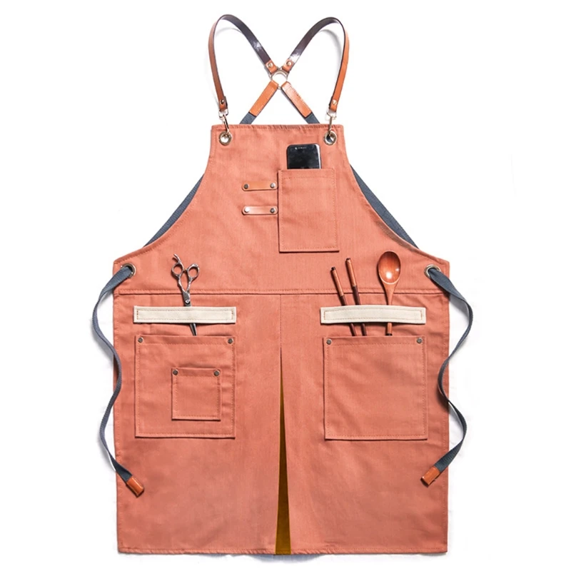 

Q9QF Unisex Apron for Men Women Hairdressing Craftsmen Barista BBQ Coffee Shop Garden Work Apron with Pockets