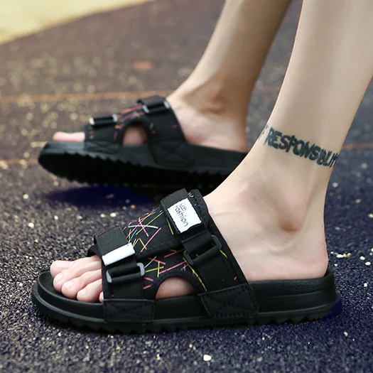 black 6 Кроссовки без шнуровки; красивые пляжные шлепанцы без задника; большие размеры 45; большие размеры 46; Повседневная Уличная Мужская обувь из сетчатого материала; летние спортивные черные сандалии; шлепанцы - Цвет: black 6