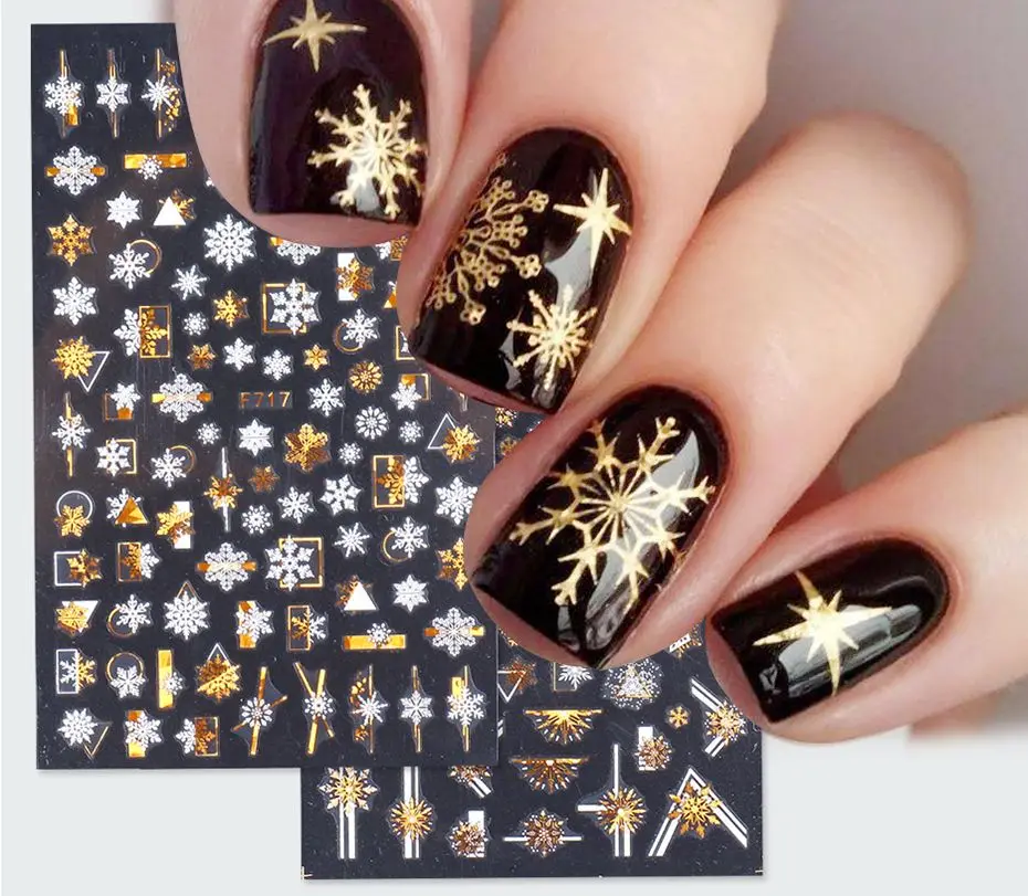 

2PCS 3D Christmas Nail Art Decoration Stickers Sparkly Gold White Colorful Glitter Geometry Snowflake Winter Slider Nail Foils