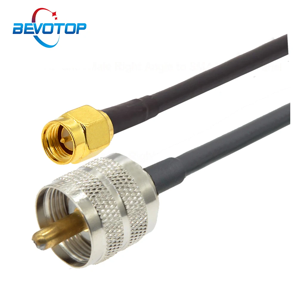 Кабель-удлинитель UHF RG58 PL259 коаксиальный переходник с вилкой типа Папа-SMA 15 см 50 1 м