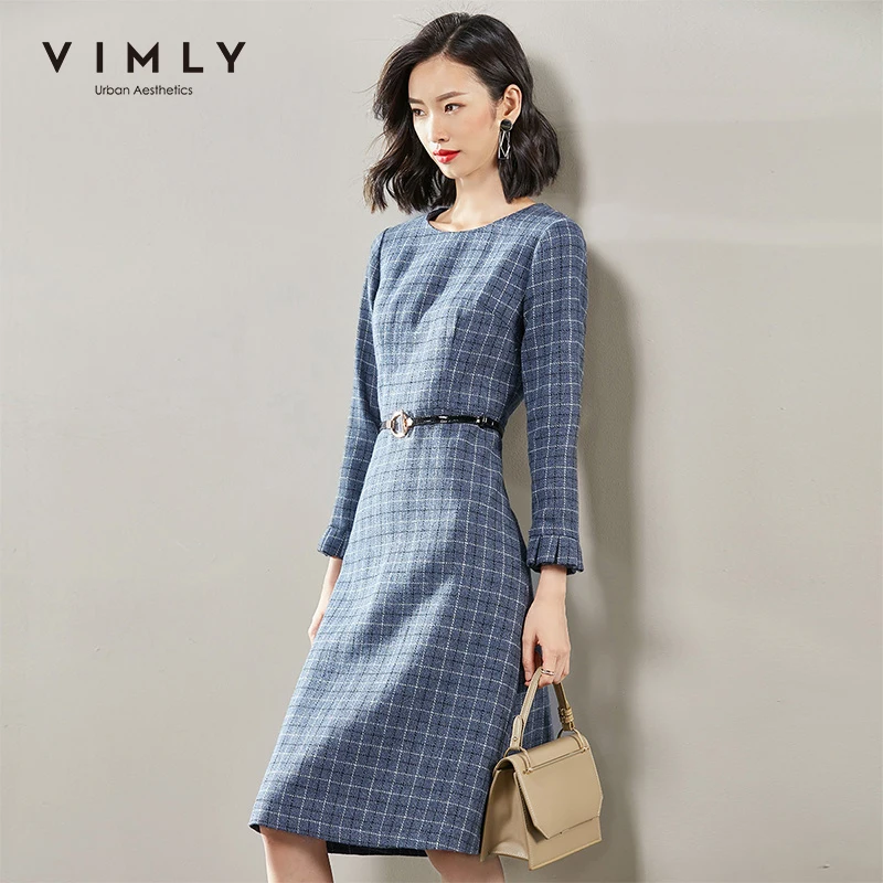 Женское клетчатое платье Vimly элегантное винтажное трапеция до колена с круглым