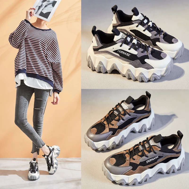 

Top.Damet Women Fashion Shoes Lace Up Chunky Dad Shoes Casual Spring Autumen PU Platform Breathable Ins Hot Shoes Female