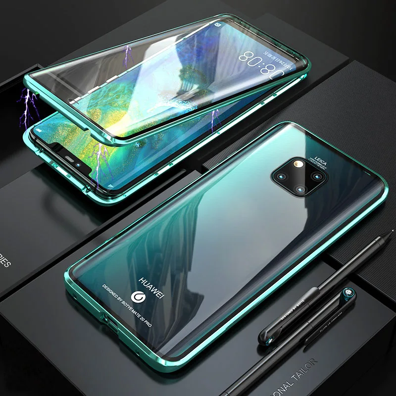 Full Green Передний и задний стеклянный Магнитный чехол для huawei mate 20 Pro, чехол 360, прозрачный жесткий чехол для huawei mate 20Pro, чехол mate 20Pro - Цвет: Full Green
