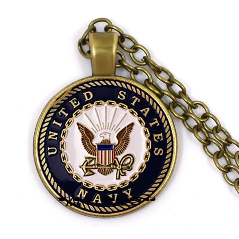 Металлическое ожерелье в морском стиле США круглый стеклянный кулон аппликация