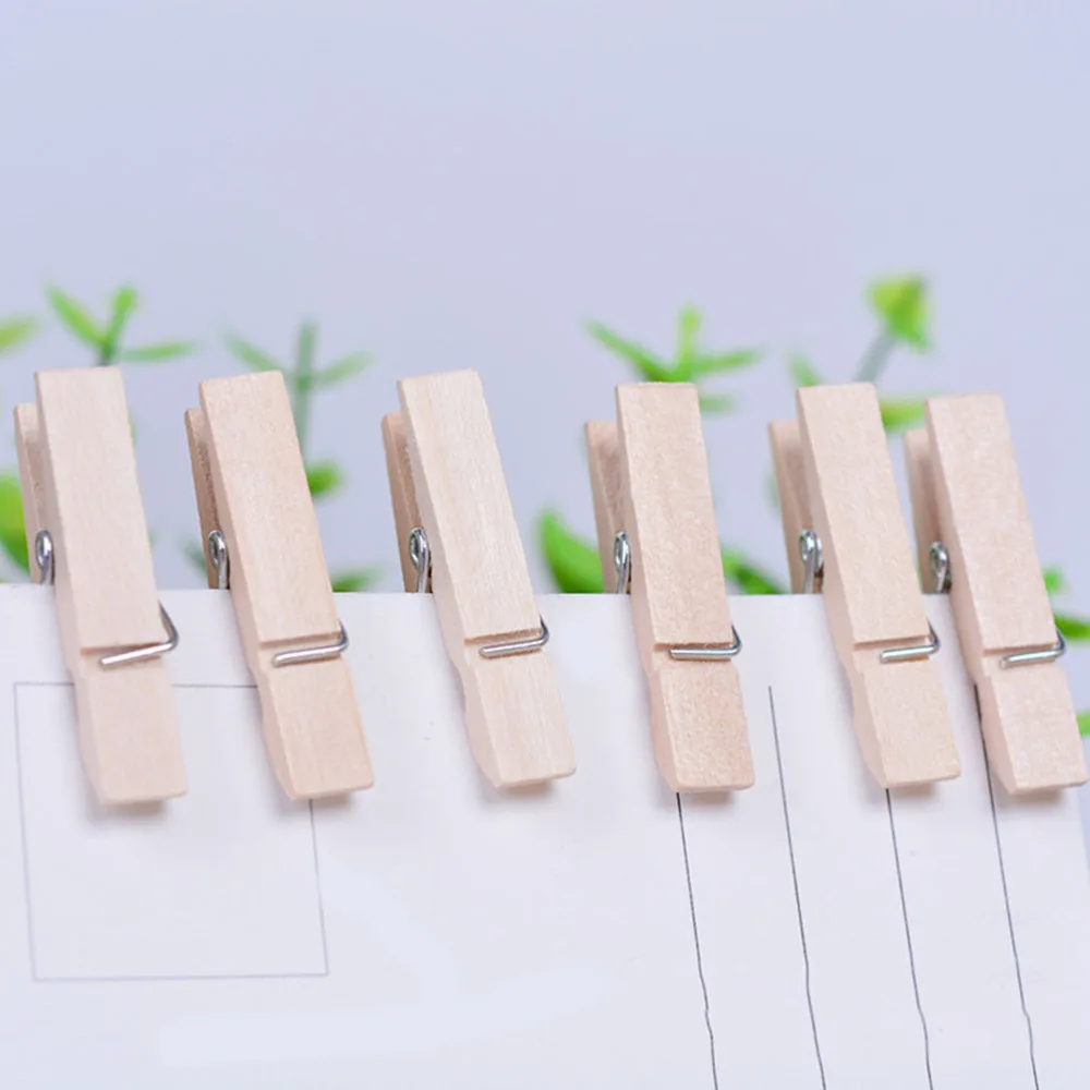 

100 Pcs Mini Wooden Clothes Photo Paper Peg Clothespin Laundry Hangers Wedding Party Natural Clip 2.5cm Wholesale