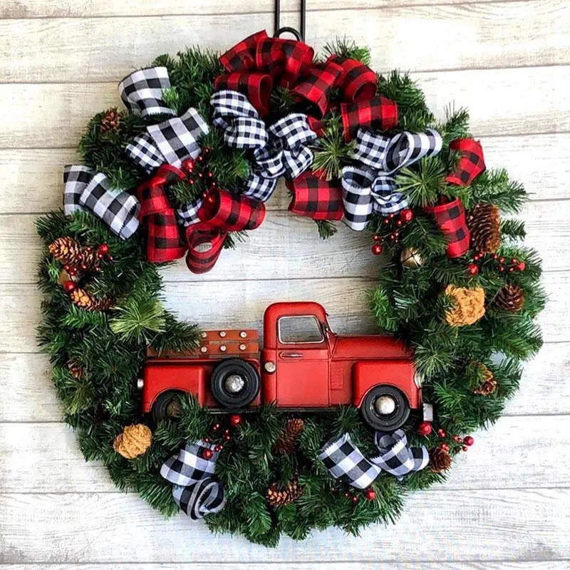 

Newly Red Truck Christmas Wreath Window Front Door Decoration Wall Hanging for Christmas Decoration Props VA88
