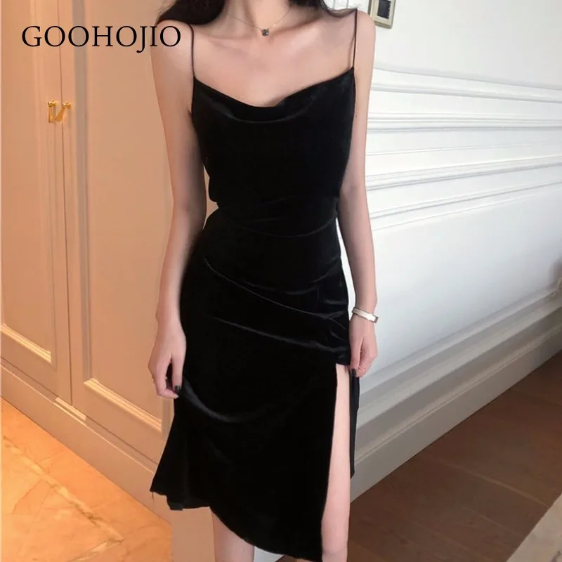 

GOOHOJIO 2021 New Spring and Autumn Split Thin Dress Women Sling Fashionable Dress for Women Chic All-match Sexy Women Dress