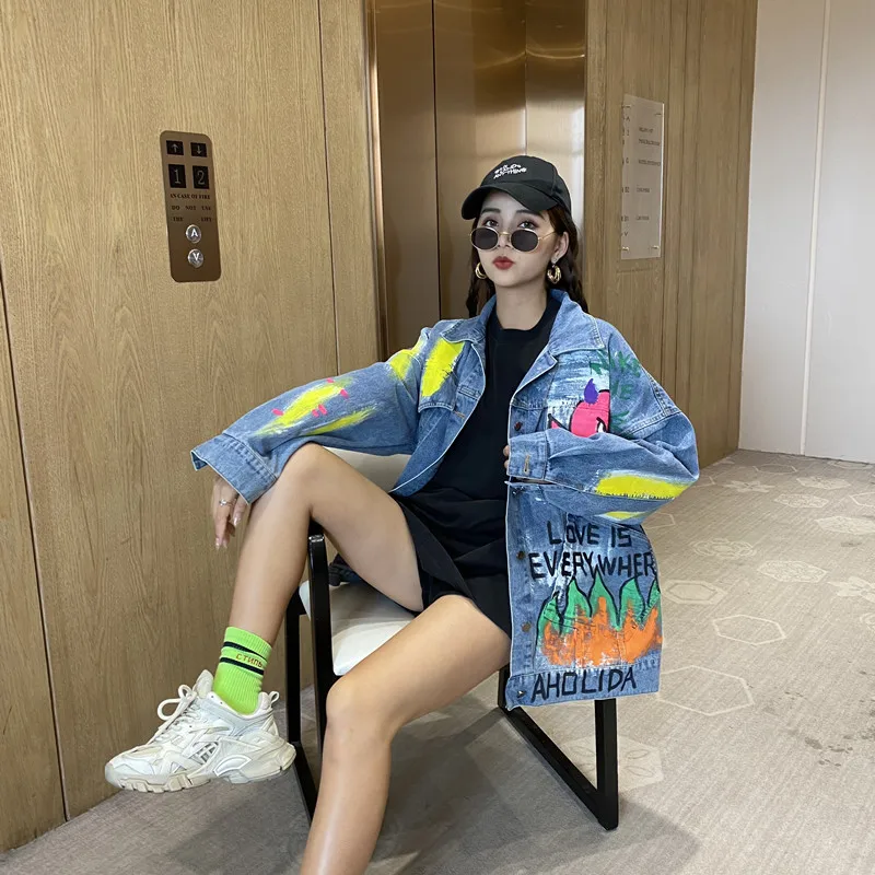 Куртка джинсовая свободного покроя для мужчин и женщин модная уличная одежда из