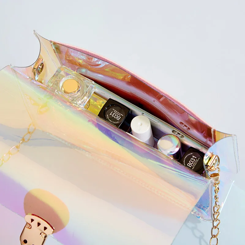 Laser Transparent PVC Shoulder Bags Women's Small Totes Handbag Chains Messenger Bag Female Ladies Clutch Beach Lady Purse |