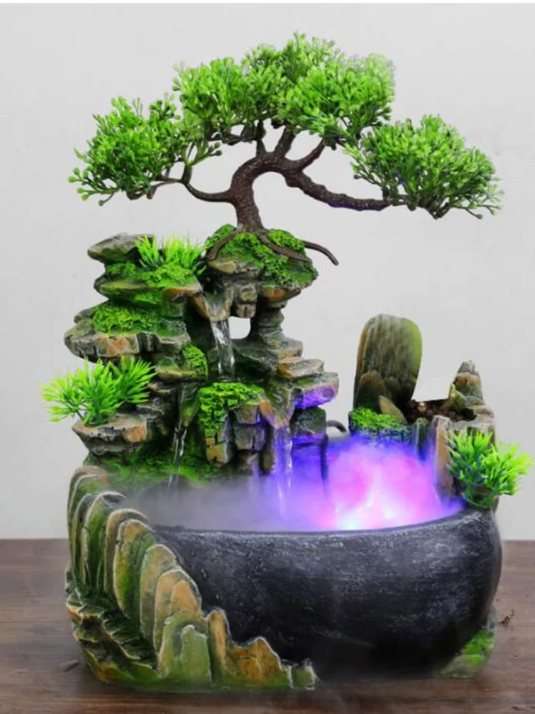 

Creative Indoor Simulation Resin Rockery Waterscape Feng Shui Water Fountain Home Office Desktop Spray Humid Decoration Crafts