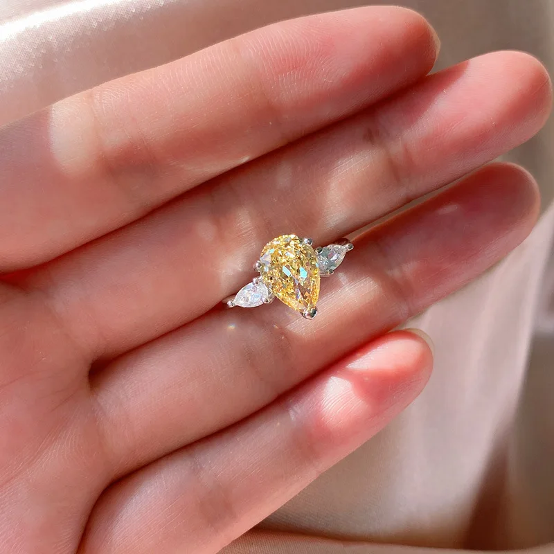 

Wong Rain 925 Sterling Silver Pear Cut Citrine Created Moissanite Gemstone Wedding Luxury Ring For Women Fine Jewelry Wholesale