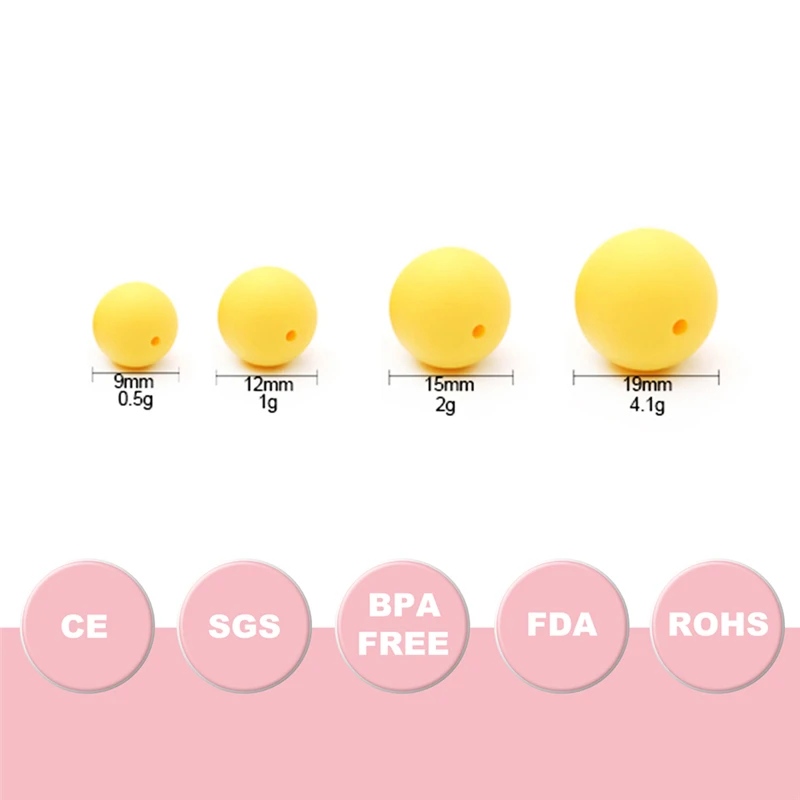 Kissteether-Cuentas redondas de silicona para dentici&oacute;n de beb&eacute;, collar de dentici&oacute;n de 15mm, seguro, de grado alimenticio, sin BPA, 100 unidades-2