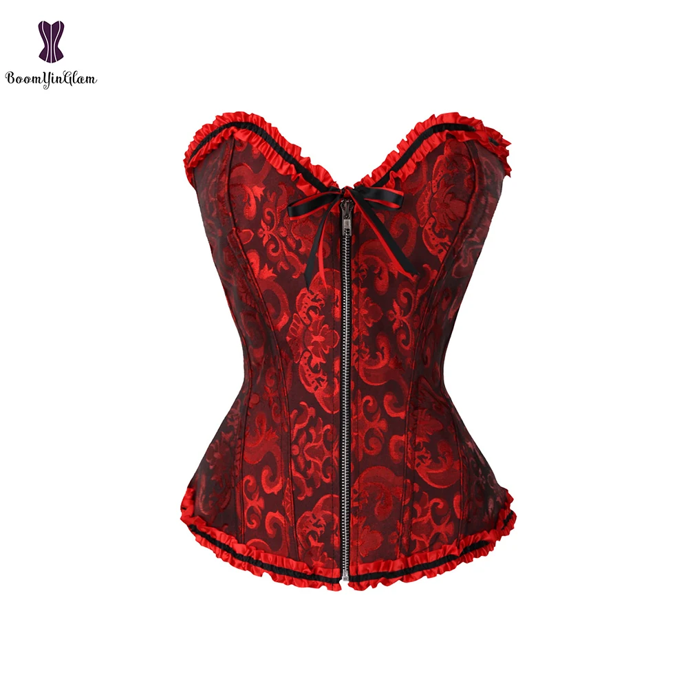 Zip Up Corset Floral Jacquard Bustier Plus Size 6XL Gorset Lace Korsett For Women Fish Boned Korse Waist Slimming Sexy | Женская одежда