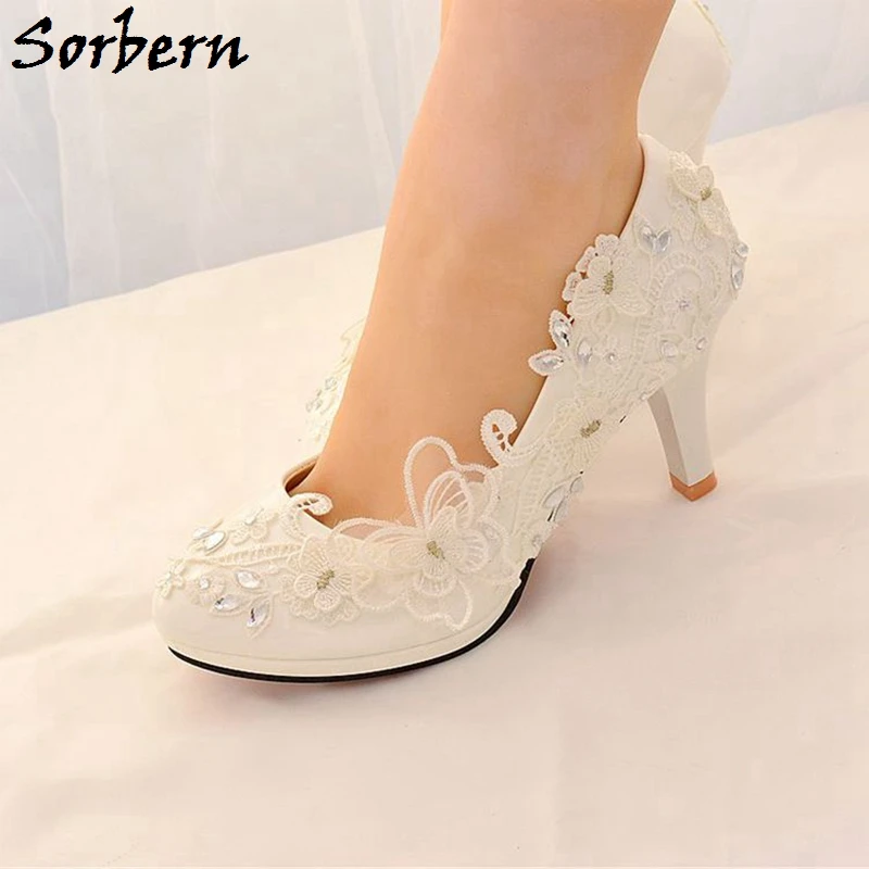 Женские свадебные туфли лодочки на высоком каблуке с круглым носком|Женские