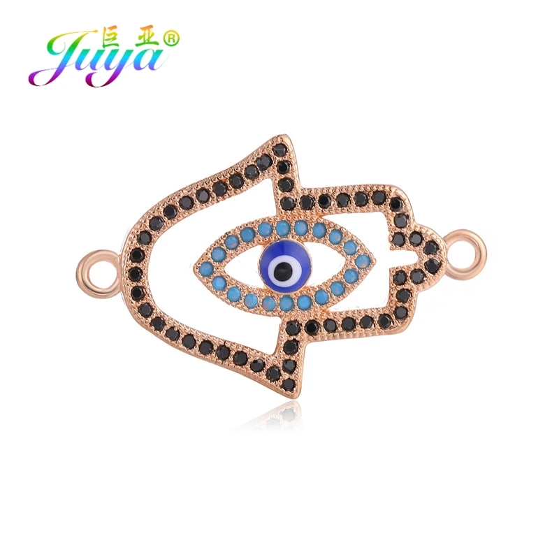 Rose Gold Juya DIY Браслеты Аксессуары микро проложить циркон золото/серебро Хамса Фатима Шарм Разъемы для Needlwork ювелирных изделий - Цвет: Rose Gold