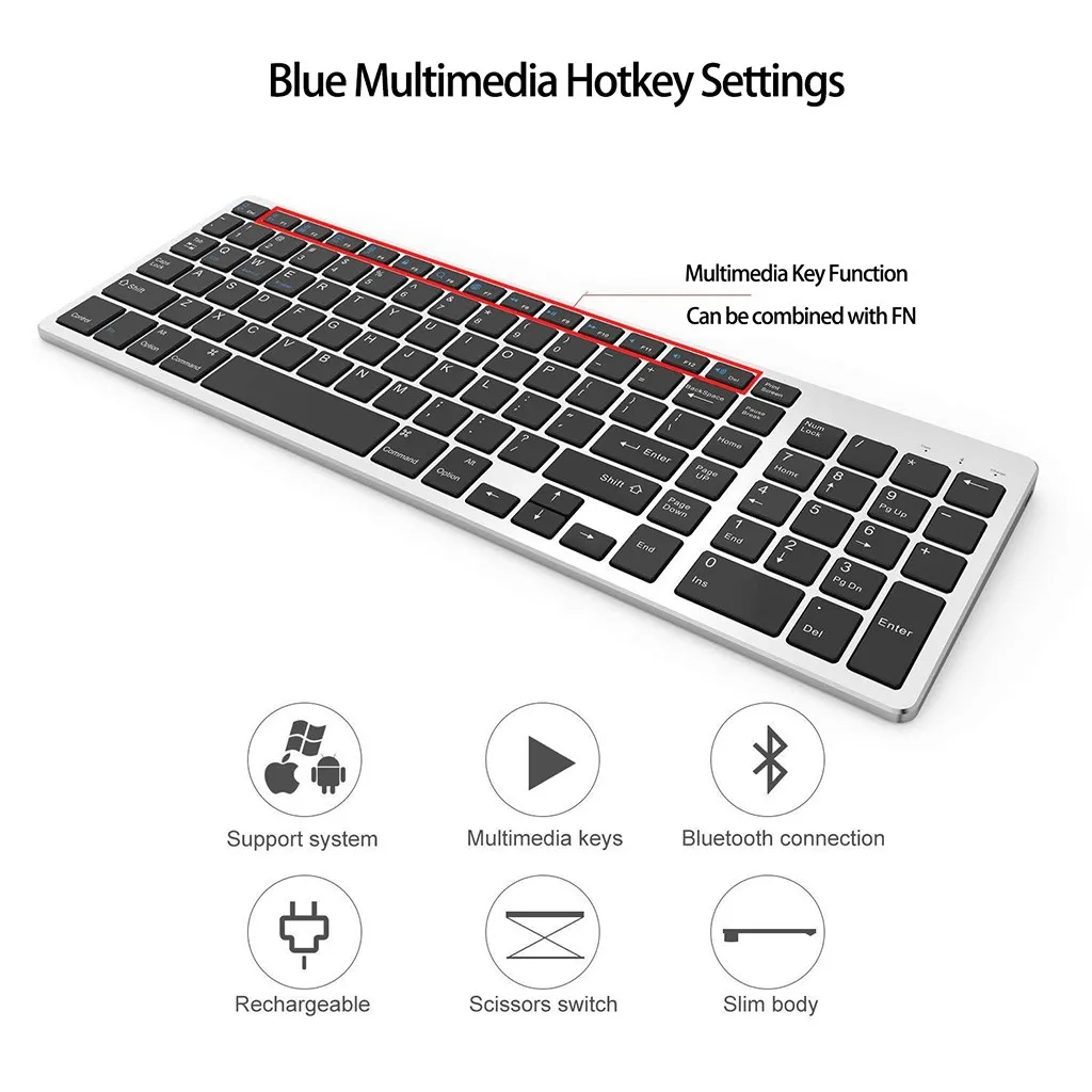 Beautyss 104 клавиши Bluetooth клавиатура перезаряжаемая портативная BT беспроводная