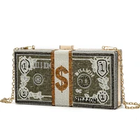money clutch rhinestone purse 10000 dollars stack of cash evening handbags shoulder wedding dinner bag 5 color