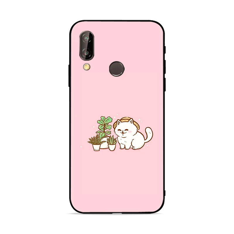 

Phone Case For Huawei P40 Pro Plus Lite P20 Lite 2019 P20 Pro Lite Cases Back Cover Soft TPU Pink Cat Play