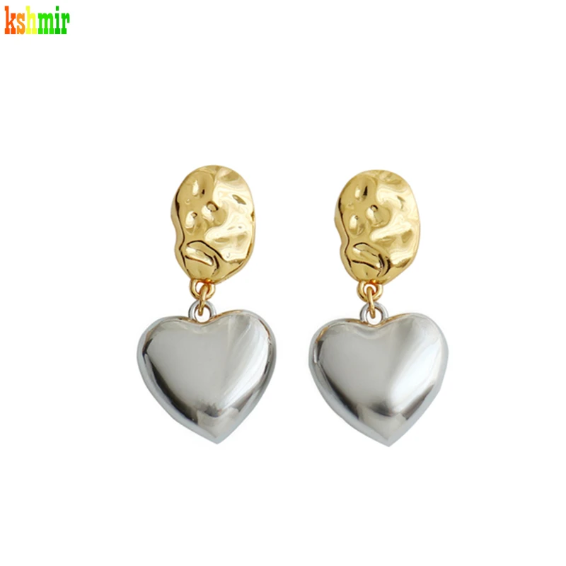 

kshmir Stylish Gold Metal Geometric Earring Pendant Two-color earring 2021 Fashion women's heart-shaped earrings